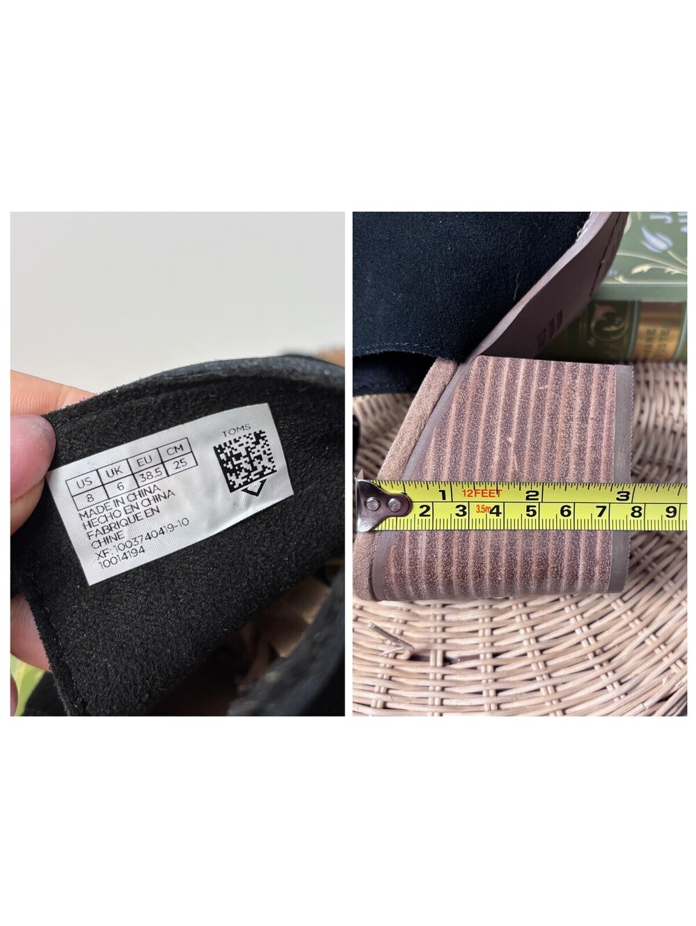 Like New Toms Black Faux Suede Heels 8 - Picture 7 of 7